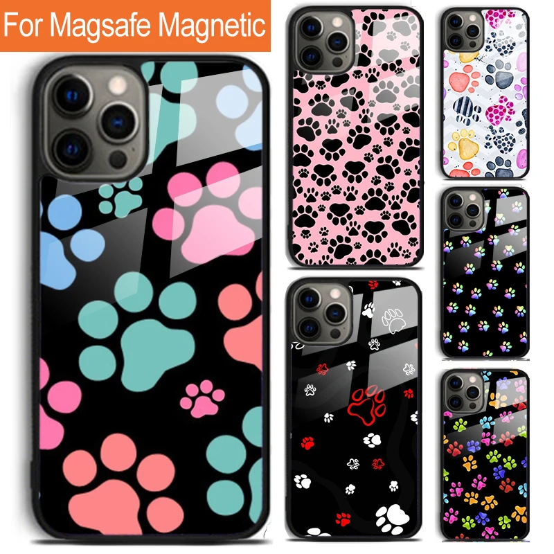 Animal Dog Paw Prints Phone Case For iPhone 16 15 14 13 12 11 Pro Max Plus Magsafe Magnetic Wireless Charging Cover