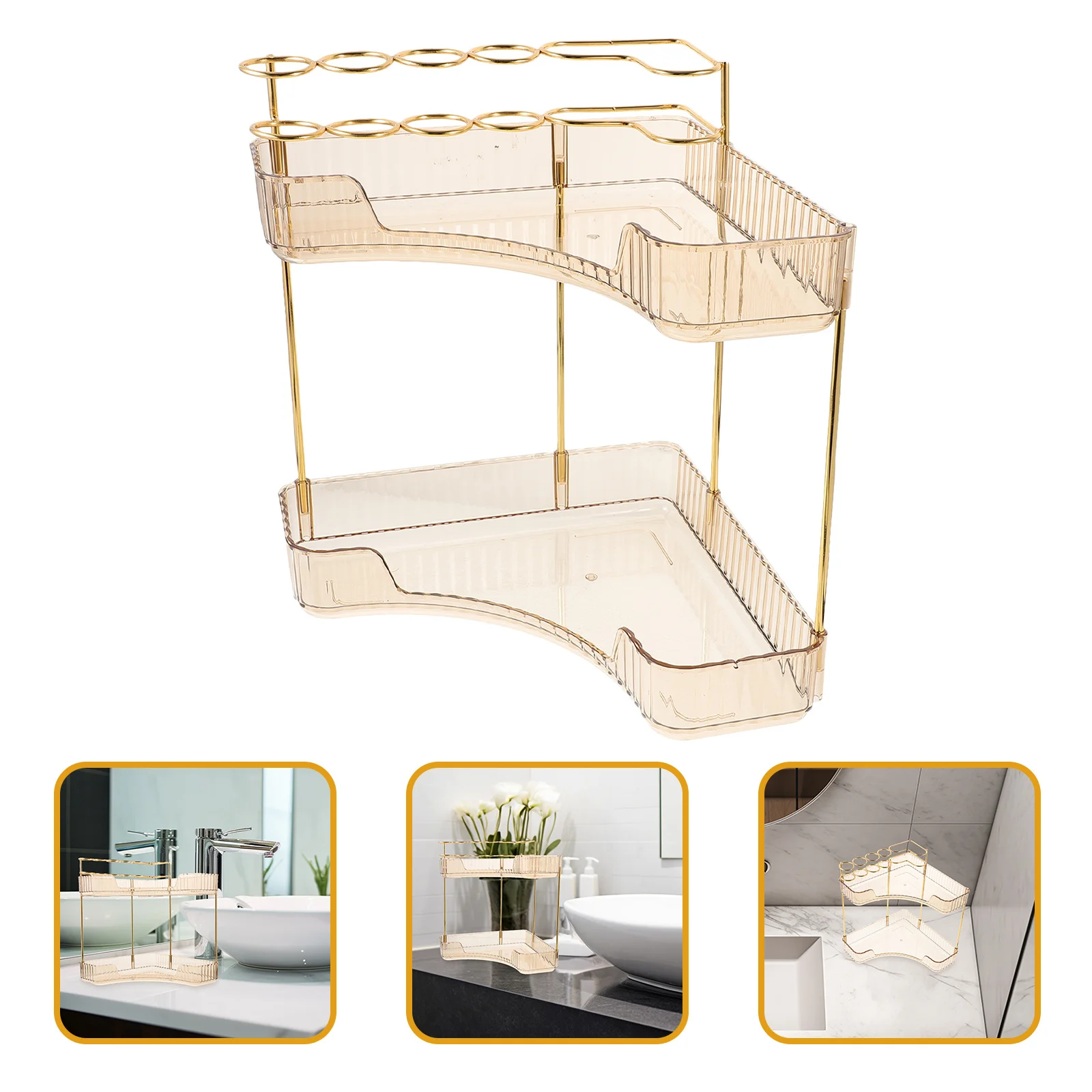 2-Tier Bathroom Countertop Organizer Strong Load-Bearing Capacity Simple Style Cosmetics Toiletry Storage Rack