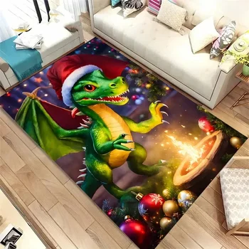3D Christmas dinosaur carpet, living room bedroom glassware children's room baby mat, kitchen bathroom non-slip rug gift