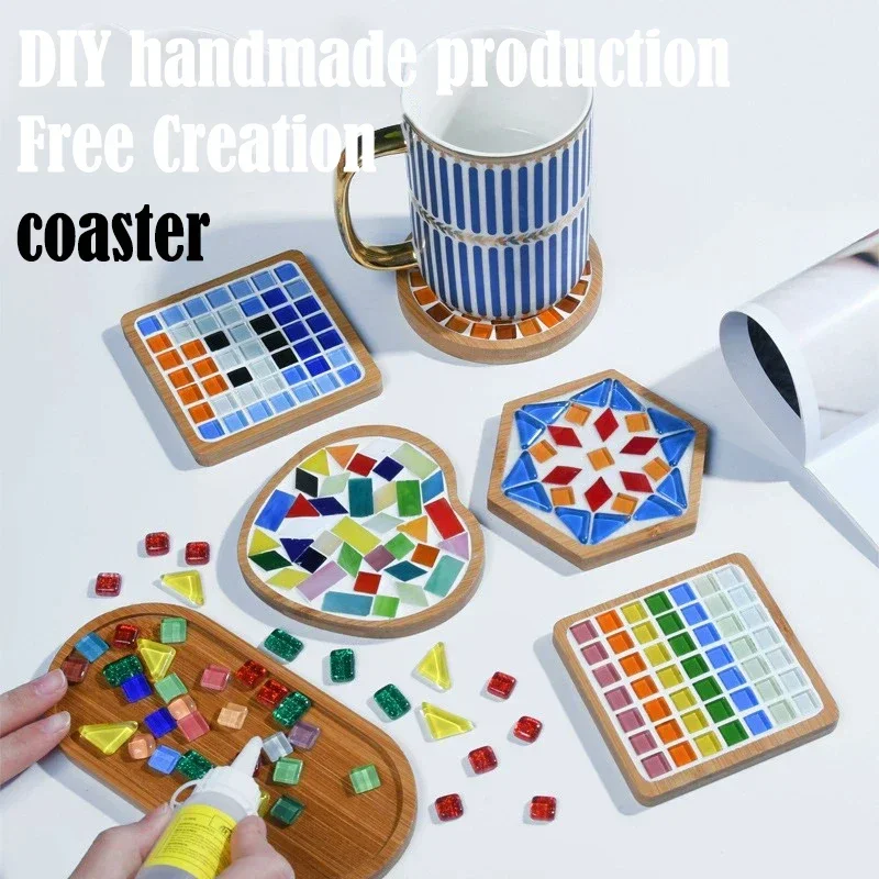 Handmade DIY Mosaic Cup Mat Bottom Bamboo Pad Heart Square Coaster Parent-Child Early Education Free Creation Handicraft Toys