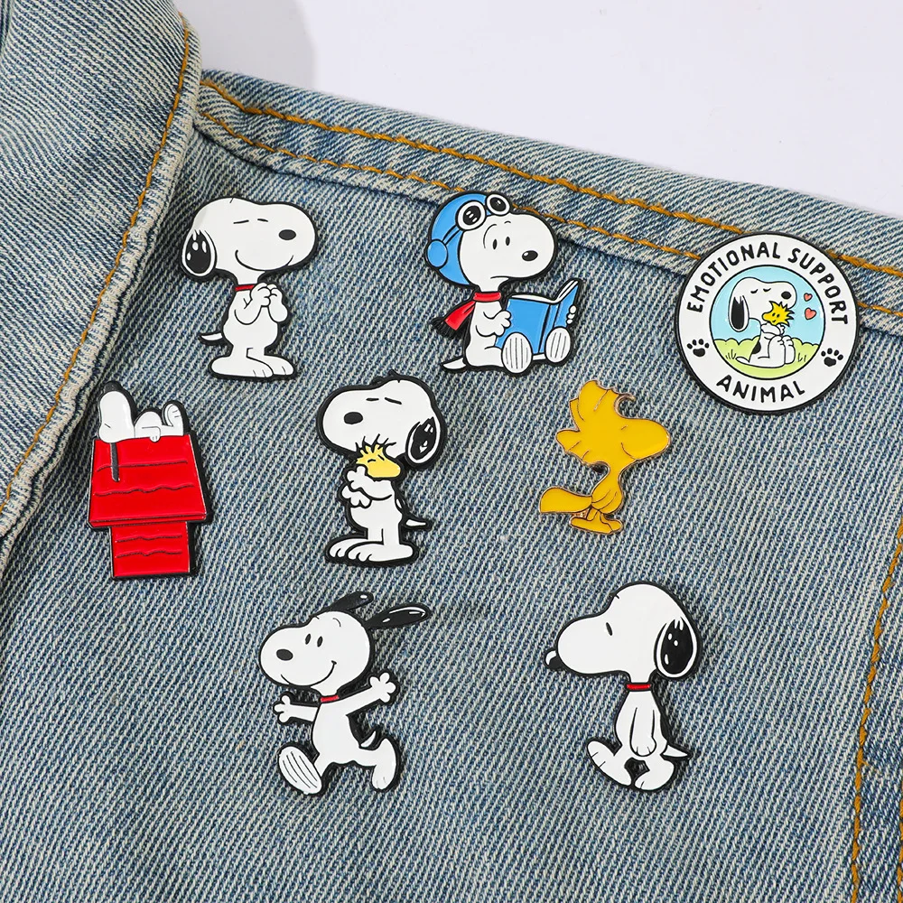 Cartoon Snoopy Enamel Pins Cute Ainme Character White Dogs Brooch Lapel Badge For Backpack Creative Friends Gift