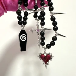 Gothic Jewelry Black Pearl Rivet Cross Pendant Necklace Heart Rose Coffin Necklace Star Accessories Grunge Necklace Y2K