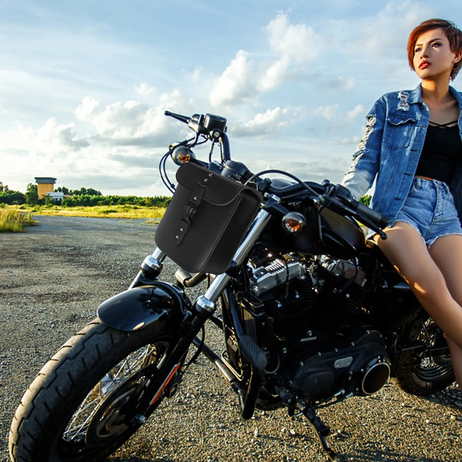 1Pcs Motorcycle Fork Bag Black Waterproof PU Handlebar Saddlebag Spacious Storage for Tools Cellphone Keys Motorbike