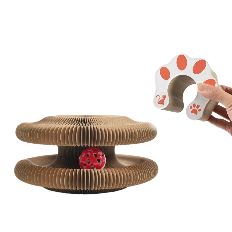 Magic Organ Foldable Cat Scratch Board Toy with Bell Cat Grinding Claw Cat Climbing Frame Round Corrugated Cats Interactive Toys