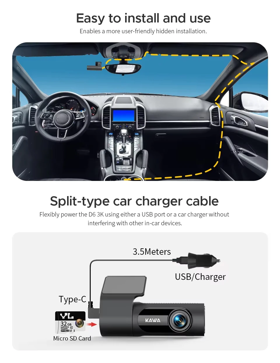KAWA Dashcam D6 3K Upgrade Nachtsicht 24/7 Parküberwachung Superkondensator Notfallaufzeichnung Auto-DVR Sprachsteuerung – Detail 11