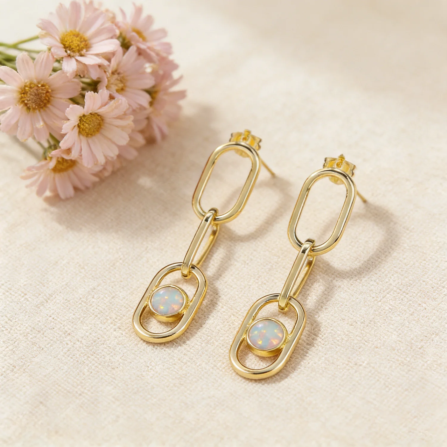 Geometric Opal Dangle Earrings,Iridescent Color-Shifting Opal,Trendy Statement Drop Earrings for Women,Fashion Jewelry Gift 2026