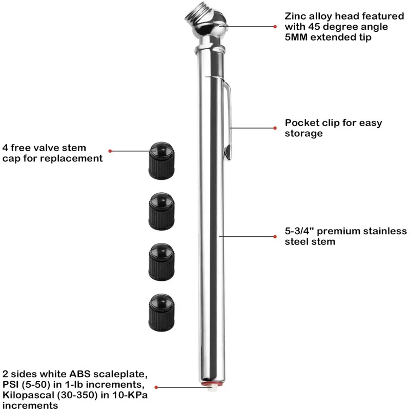 Portable Mini Durable Car Styling 5-50 PSI Pressure Gauge Pen Shape Emergency Use Tire/Tyre air pressure Test Meter