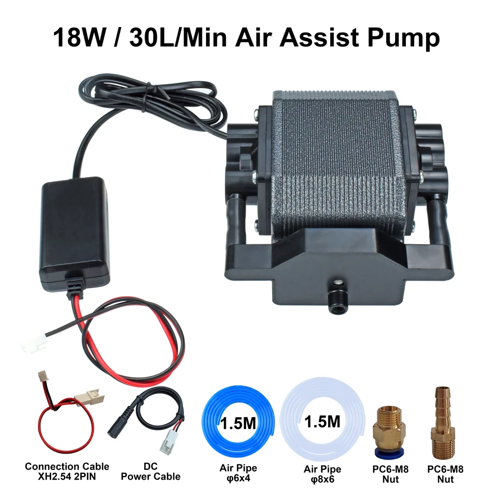 Air Compressor for CNC Laser Engraving Cutting Machines 12V 24V Air Assist Pump for Engraver Cutter Airflow 30L/Min