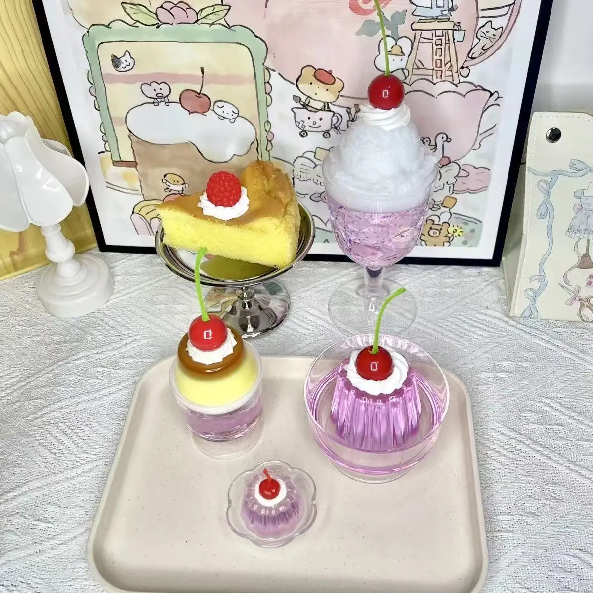 Retro Japanese Ornament Photo Props Popular Pink Bubble Jelly Pudding Girly Desserts Cute Room Desktop Decorations Birthday Gift