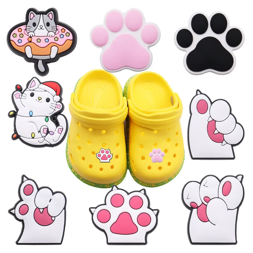 

8Pcs/set Cute Cat Footprints Shoe Charms for DIY Bracelet Wristband Sandal Accessories Kid's Women Party Favor Gifts