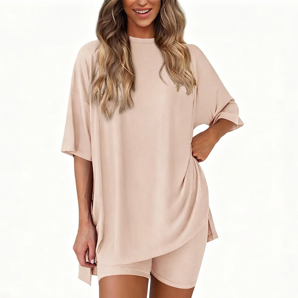Women's Pajama Set Loose-Fitting Comfortable Loungewear with Short-Sleeve T-Shirt and Shorts Soft Casual Breathable Top Pant
