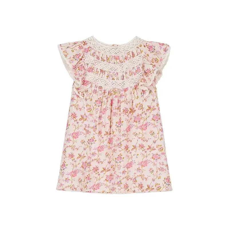 ¡En stock! Vestido de verano para niñas Louise Misha, vestido Floral con cuello abatible, borde de encaje, vacaciones, 2024