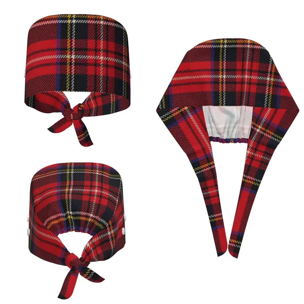 Traditional Royal Stewart Scottish Tartan Scrub Hat Doctor Working Surgical Cap Men Women Adjustable Nursing Caps for Dentist view 2
