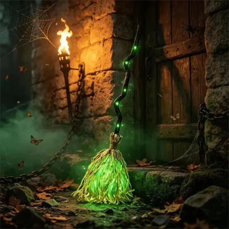 In Stock Halloween Dancing Witch Broom Luminous Sound Effect Swinging Broom Party Wacky Festival Decorations Prop Wacky Toy Gift