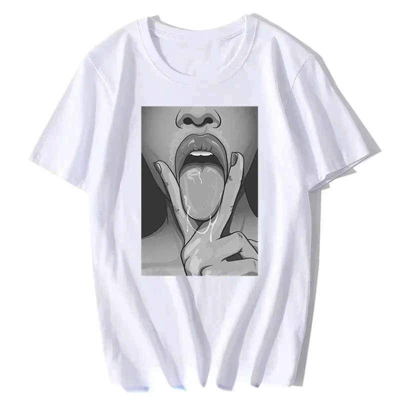 Graphic Tops Streetwear Women Punk Tongue Nasty Sexy Tumblr Men Unisex Babe Hentai Tees Trend Tops Popular Gothic Shirt Unisex