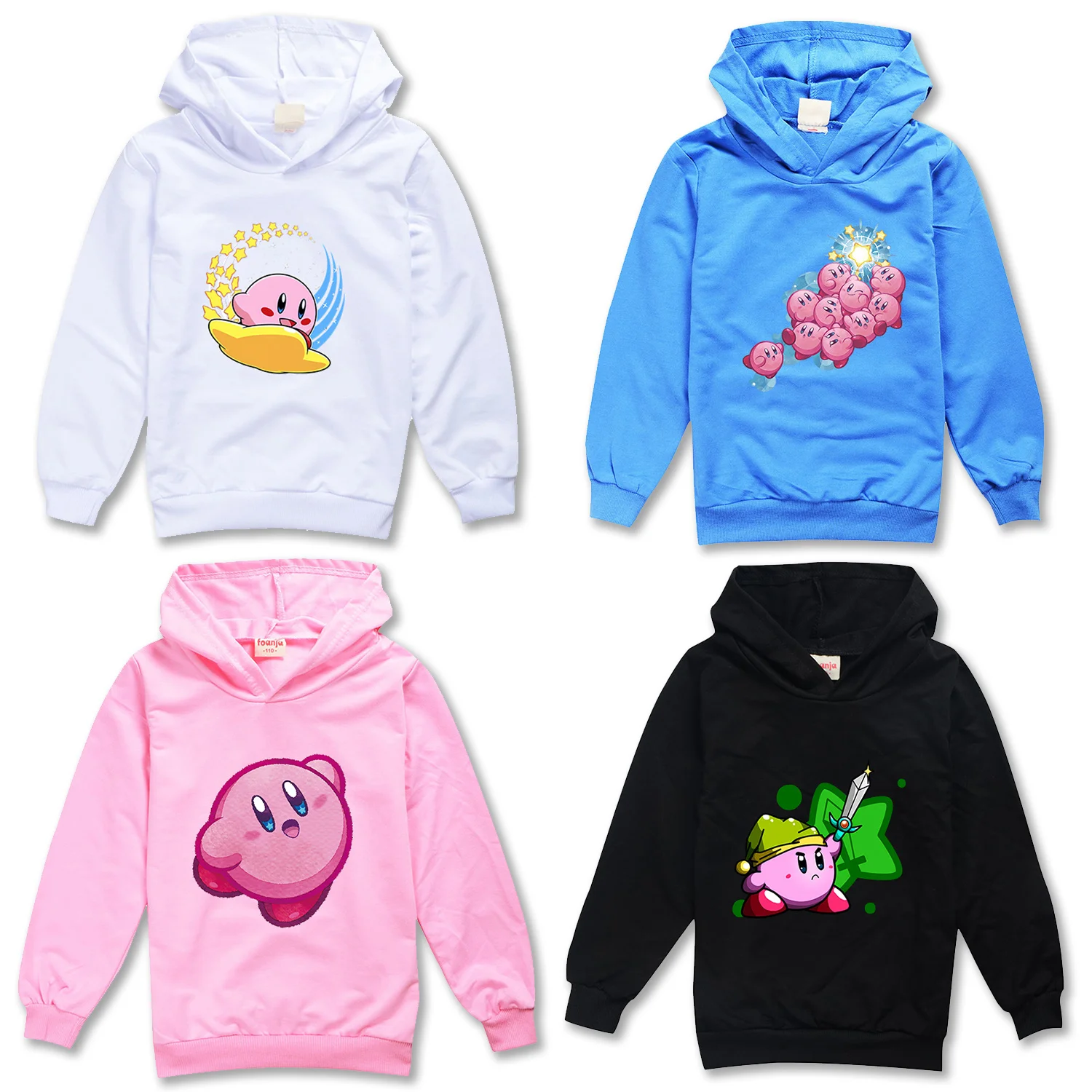 Kirby Anime Hoodie with Hat Girls Boys Cartoon Printed Cute Hooded Sweatshirt Kids Thin Breathable Long Sleeve Shirt Clothing