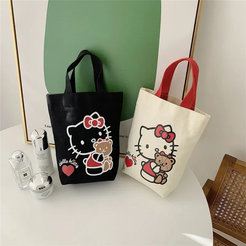 

Sanrio Hello Kitty Handbags Canvas Lunch Bag Water Cup Bags Kawaii Cute Kuromi Cinnamoroll Storagebag Portable Bentobag