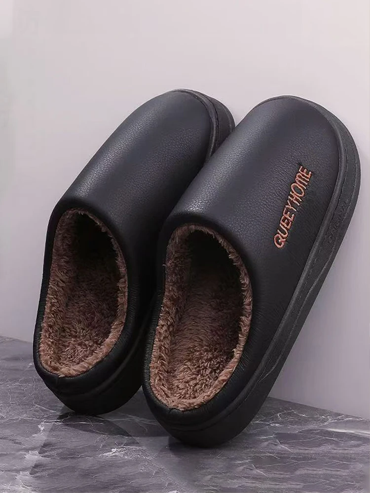 Men's cotton slippers for autumn and winter, thick-soled, anti-slip, warm, and fleece-lined new fuzzy cotton slippers