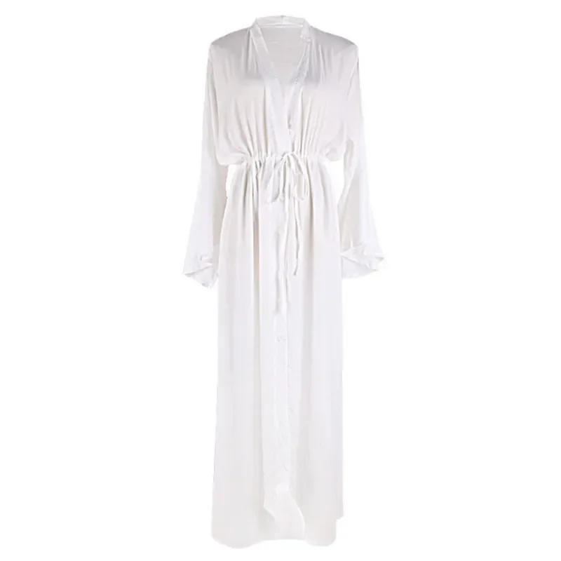 New Sexy Beach Long Maxi Dress Women Beach Cover Up Tunic Pareo White V Neck Dress Robe Swimwear Cover Up Bikini Beachwear V2623