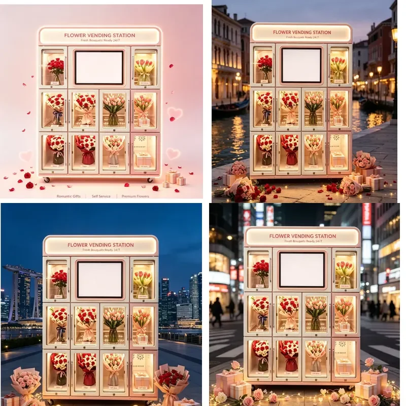 24H Unmanned Flower Vending Machine With Refrigerated Fresh Keeping System Custom Lattice Size Remote Control Made in China