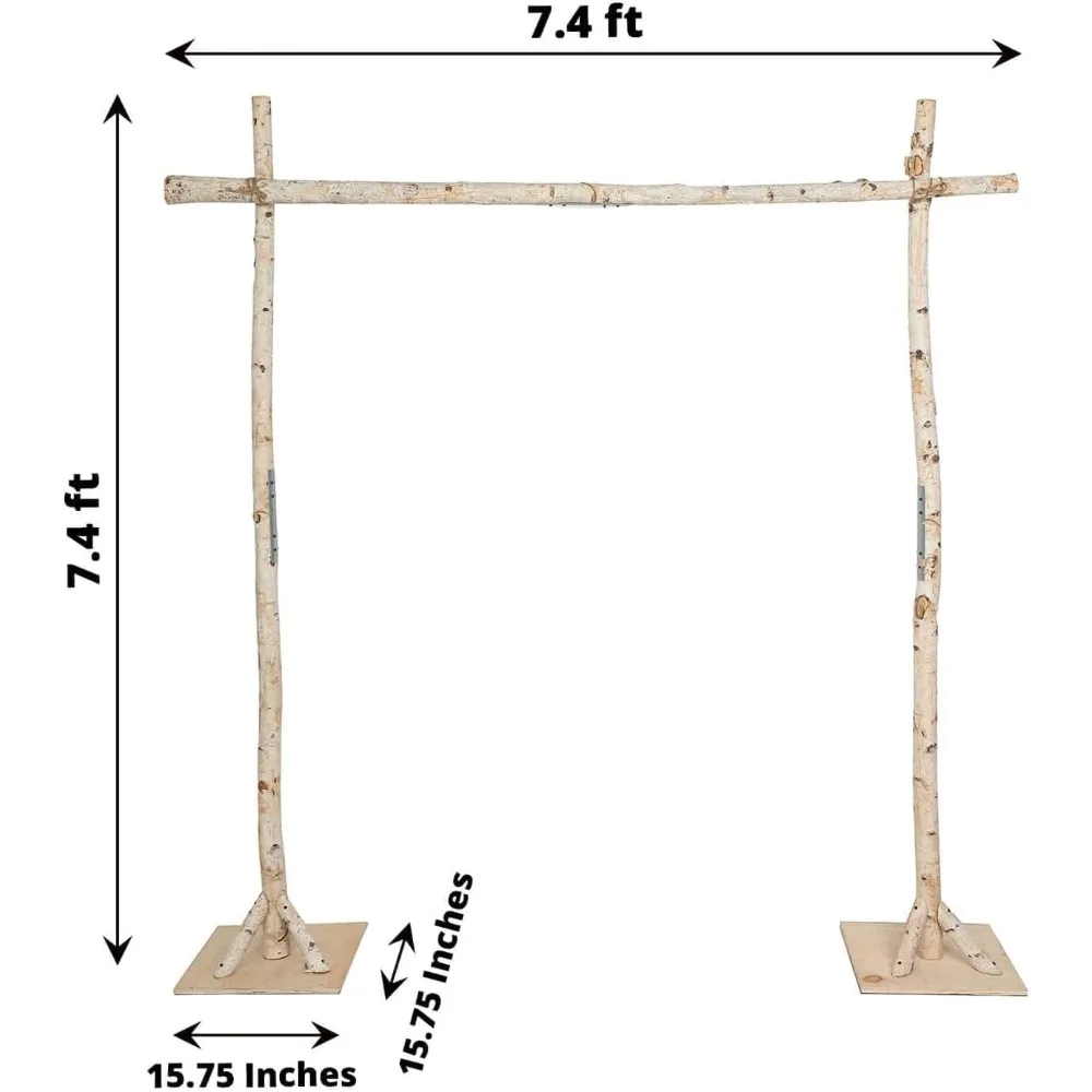 Arc de mariage carré en bois de bouleau naturel de 7,5 pieds, support de toile de fond de photographie de tonnelle rustique