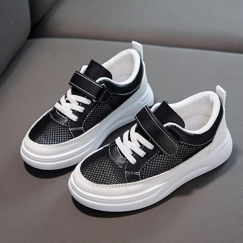 Girls Children Mesh Sneakers 2023 Summer New Hook & Loop White Versatile Casual Kids School Shoes for Boys Korean Thick Bottom