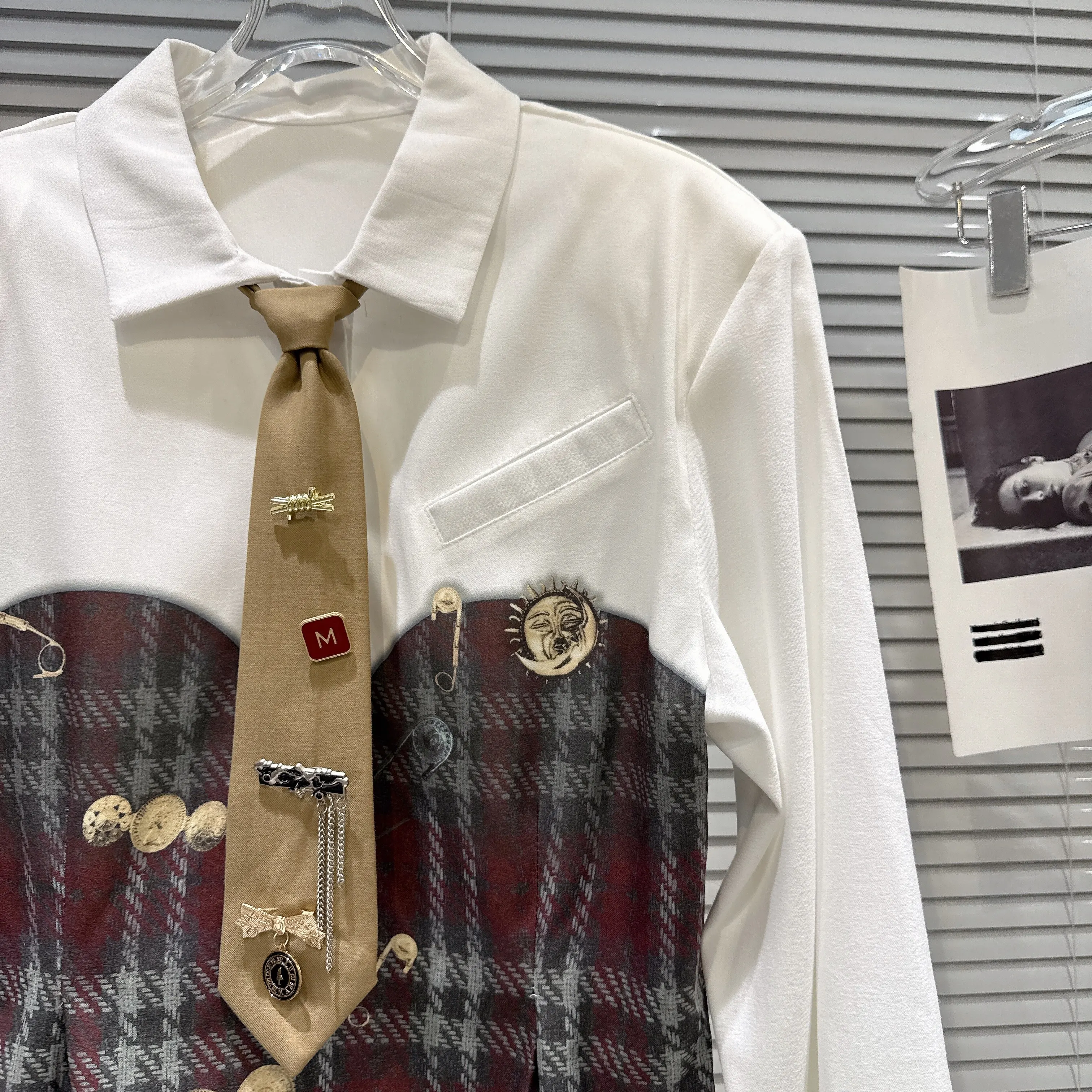 2026 Spring New Arrival Sweet Cool Spice Girl Shirt Dress Women Metal Pin Tie Plaid Patchwork Mini Dress