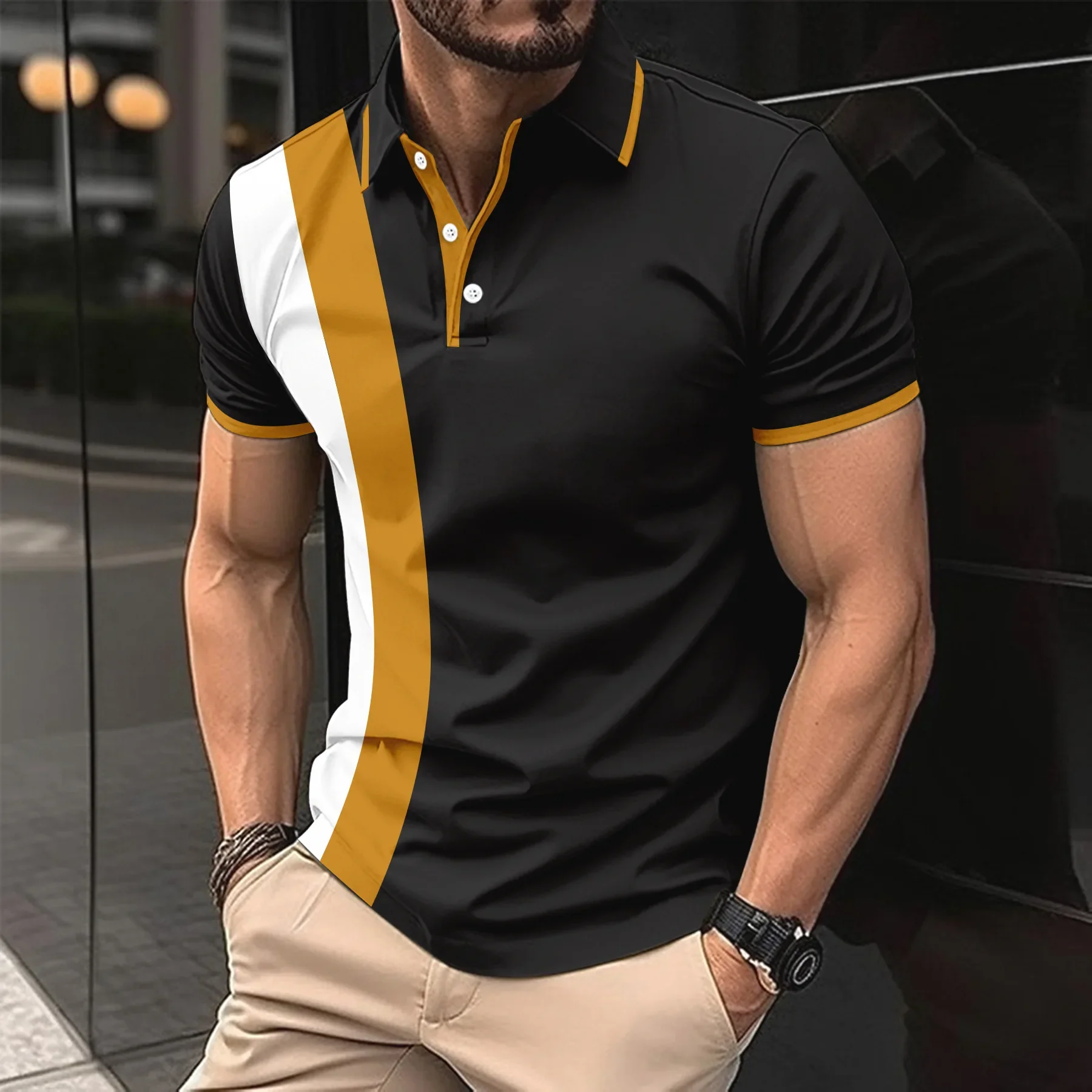 LIBIELIY Summer Men's Short Sleeve Polo Shirts Business Casual Fashion Patchwork Polos Male Anti Pilling Lapel Collar Casual Tee