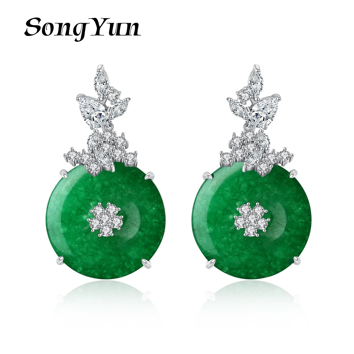 

SongYun Jewelry Manufacturer MHT Green Earrings Featuring Vintage Court-Style Copper-Set Zirconia Flower Designs