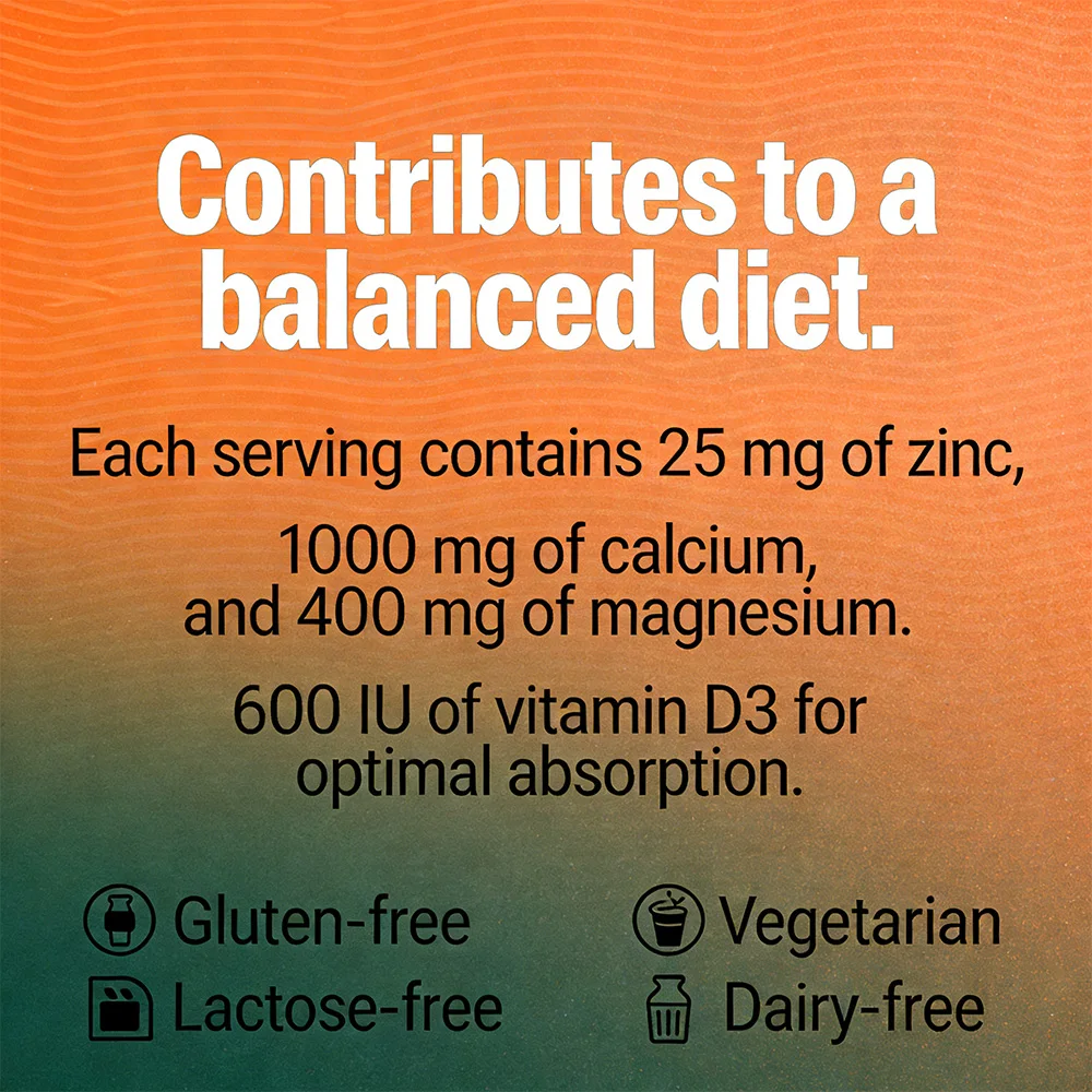 Calcium + Magnesium + Zinc + Vitamin D3 Capsules - Supports Bone and Nervous System Health and Improves Mood | Non-GMO