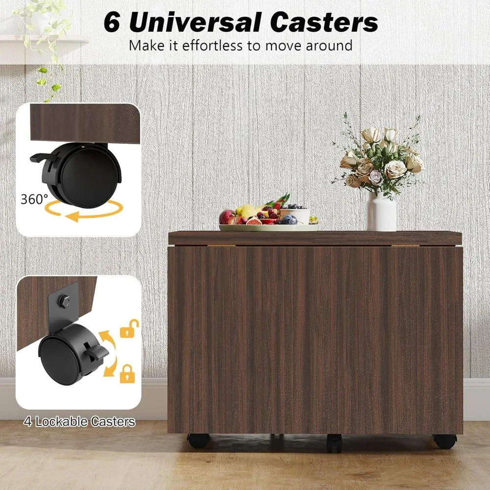 접이식 커피 테이블, 수납 캐비닛 및 바퀴가 있는 48인치 접이식 확장형 센터 테이블, 롤링 사이드 테이블, 미드 C
