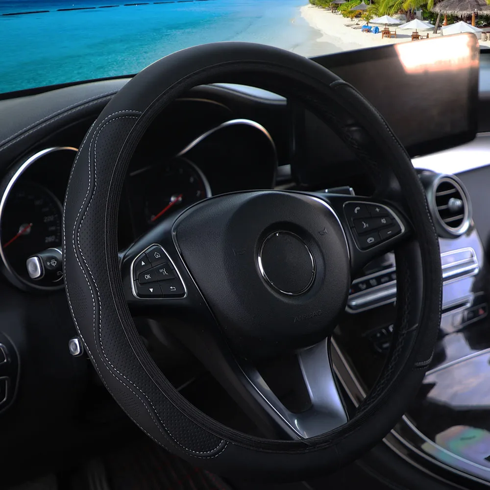 PU-Leder Dreidimensional Geprägte Handförmige Massage-Lenkradabdeckung ohne Rand für 14,5 - 15 Zoll Autoinnenräume – Detail 8