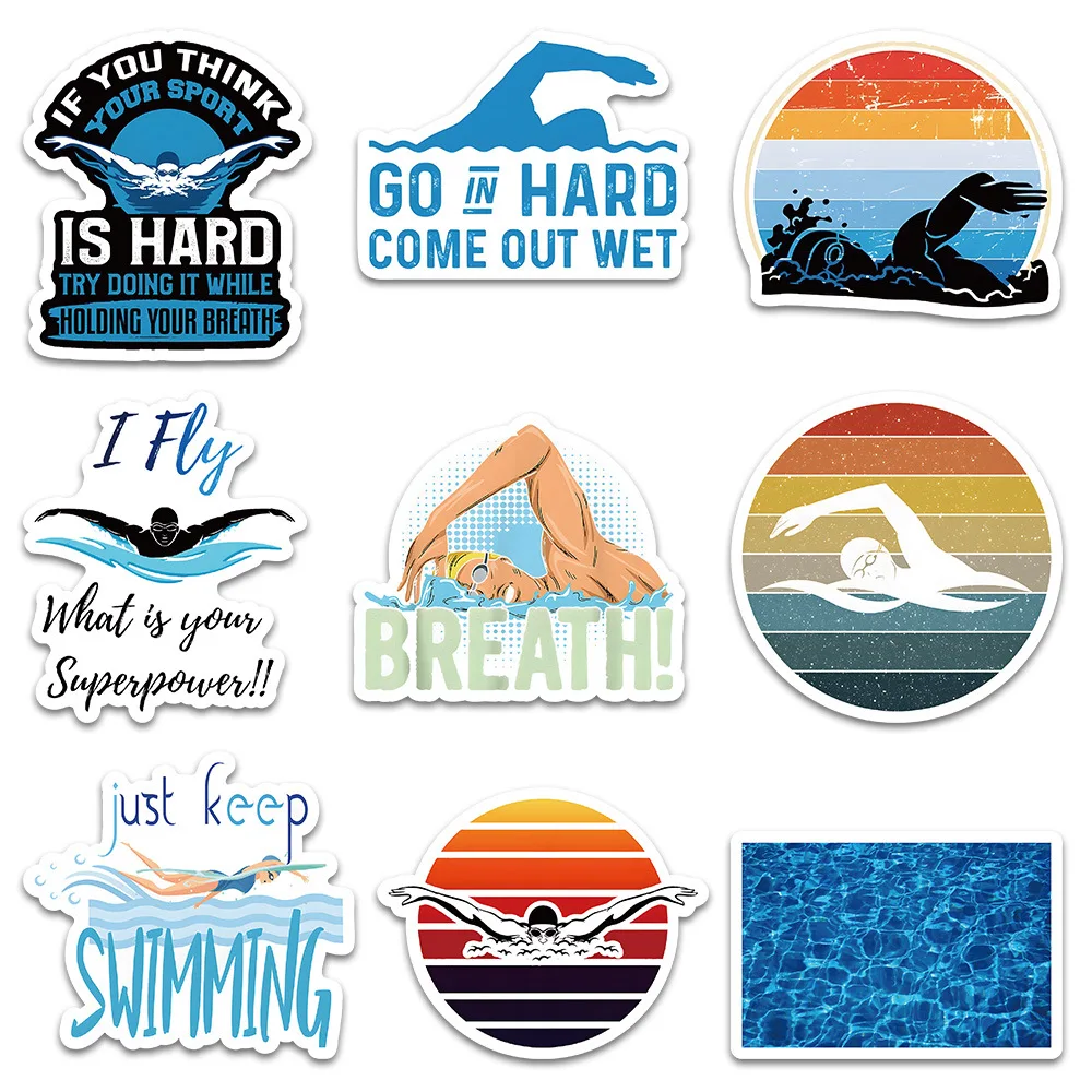 

50PCS Sports Swimming Creative Decorative Stickers Waterproof Decals Toys Gifts DIY Laptop Pencil Box Phone Case Water Cup