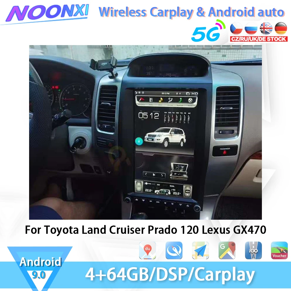 For Toyota Land Cruiser Prado 120 Lexus GX470 5G Multifunction Car Bluetooth Radio Wireless Carplay Android 10 Video Players GPS