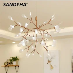 SANDYHA Modern Luxury Firefly Chandelier Branch Design Iron Work Pendant Light Led Lamps for Living Room Dinning Indoor Lighting