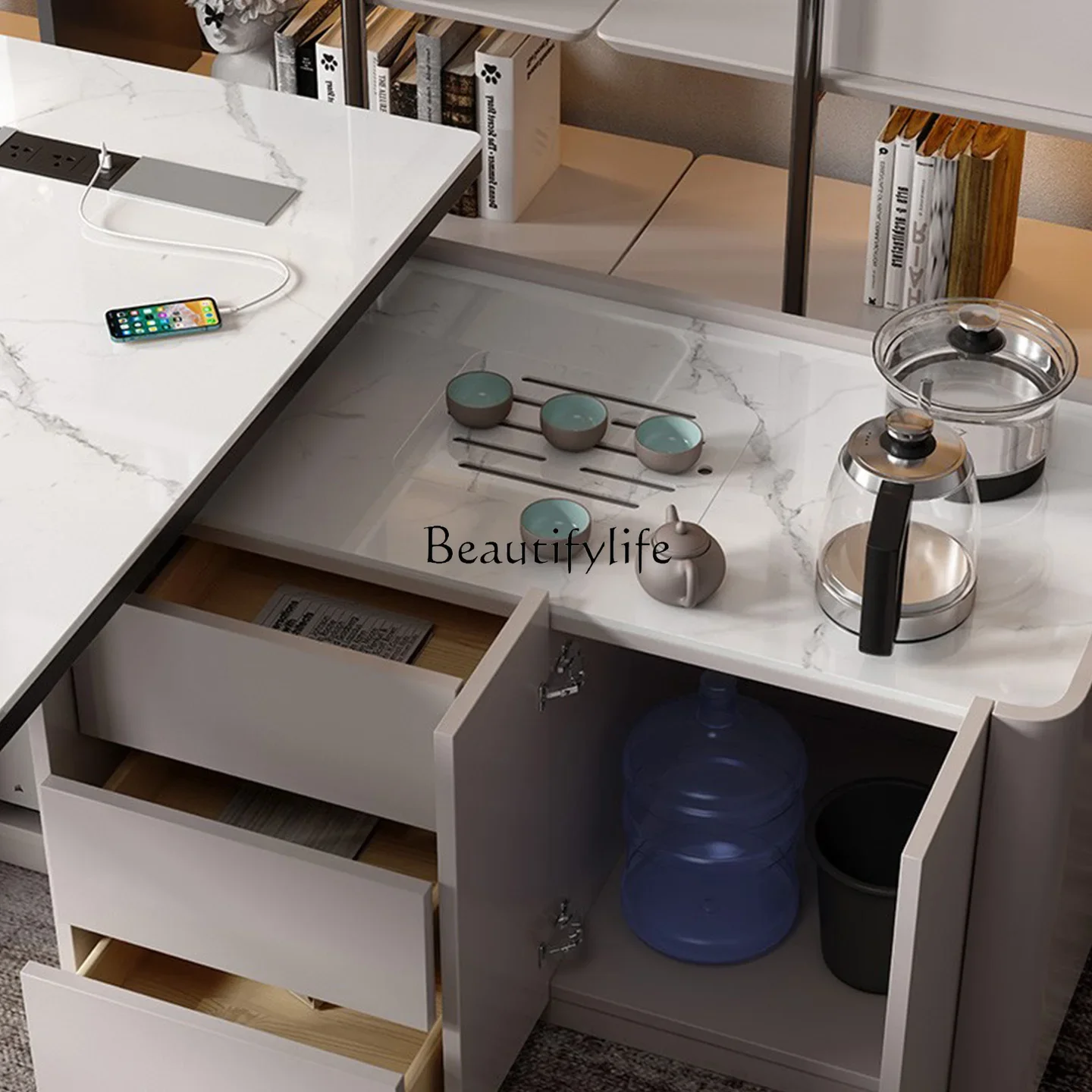 LJYLight luxury rock slab living room tea table integrated dual-purpose household tea making desk with tea table