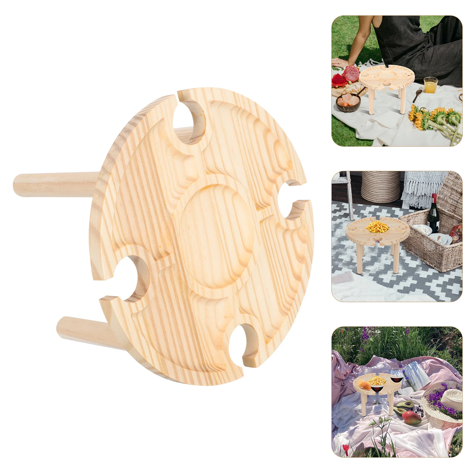 

1Pcs Wooden Wine Table Portable Outdoor Picnic Rack Wine Glass Bottle Holder Multi Use Portable Table Serving Desk