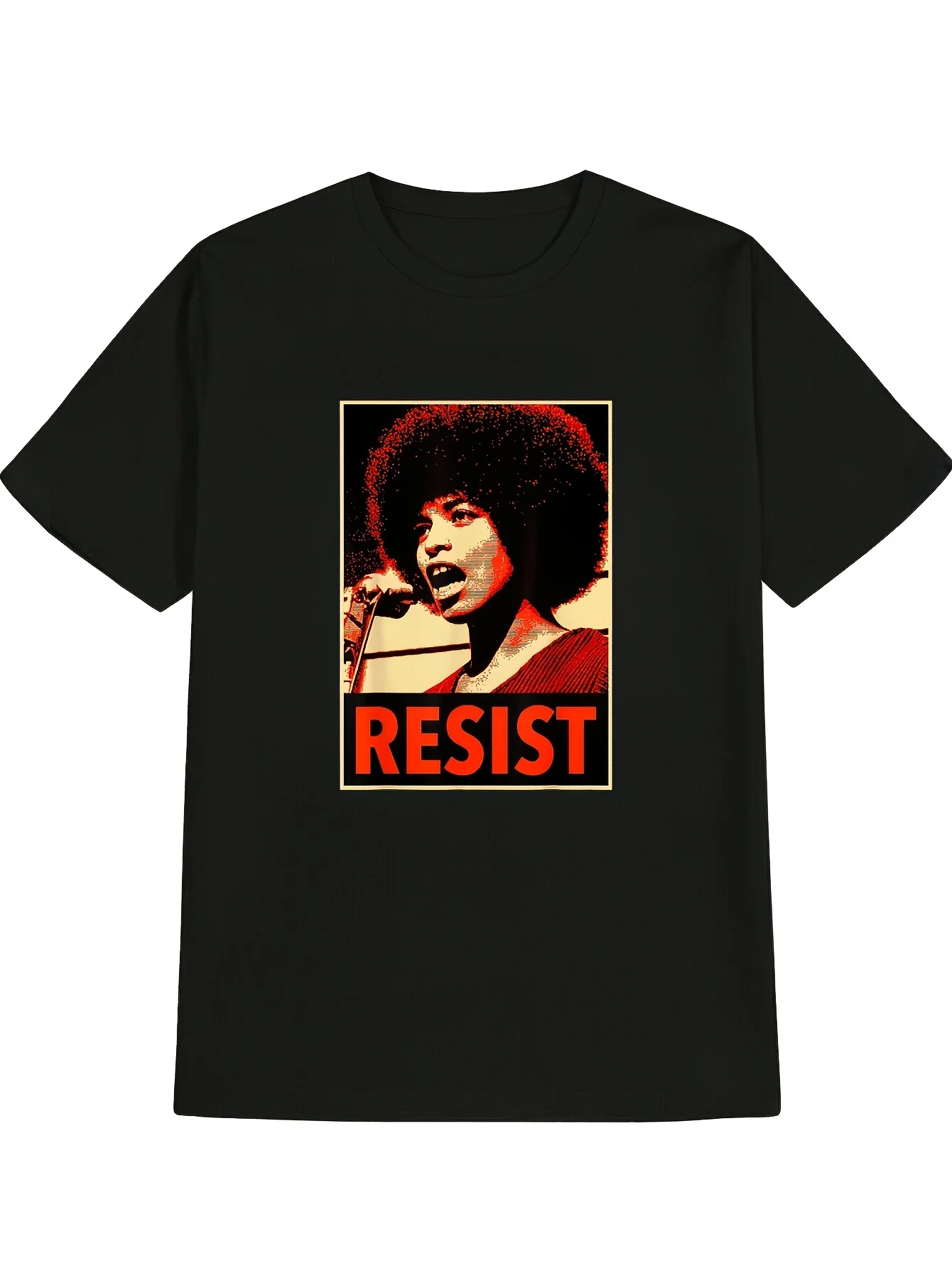 2026 Men'S T-Shirt Inspired by Angela Davis - Made from 100%, Soft Material, Crew Neck, Short Sleeves, Showcasing a Striking Bla