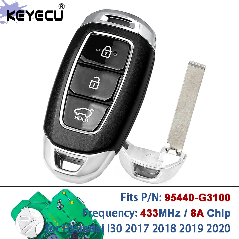 

KEYECU P/N: 95440-G3100 FCC ID: SYEC3FOB1608 433MHz ID8A Chip Keyless Smart Remote Key Fob for Hyundai I30 2017 2018 2019 2020