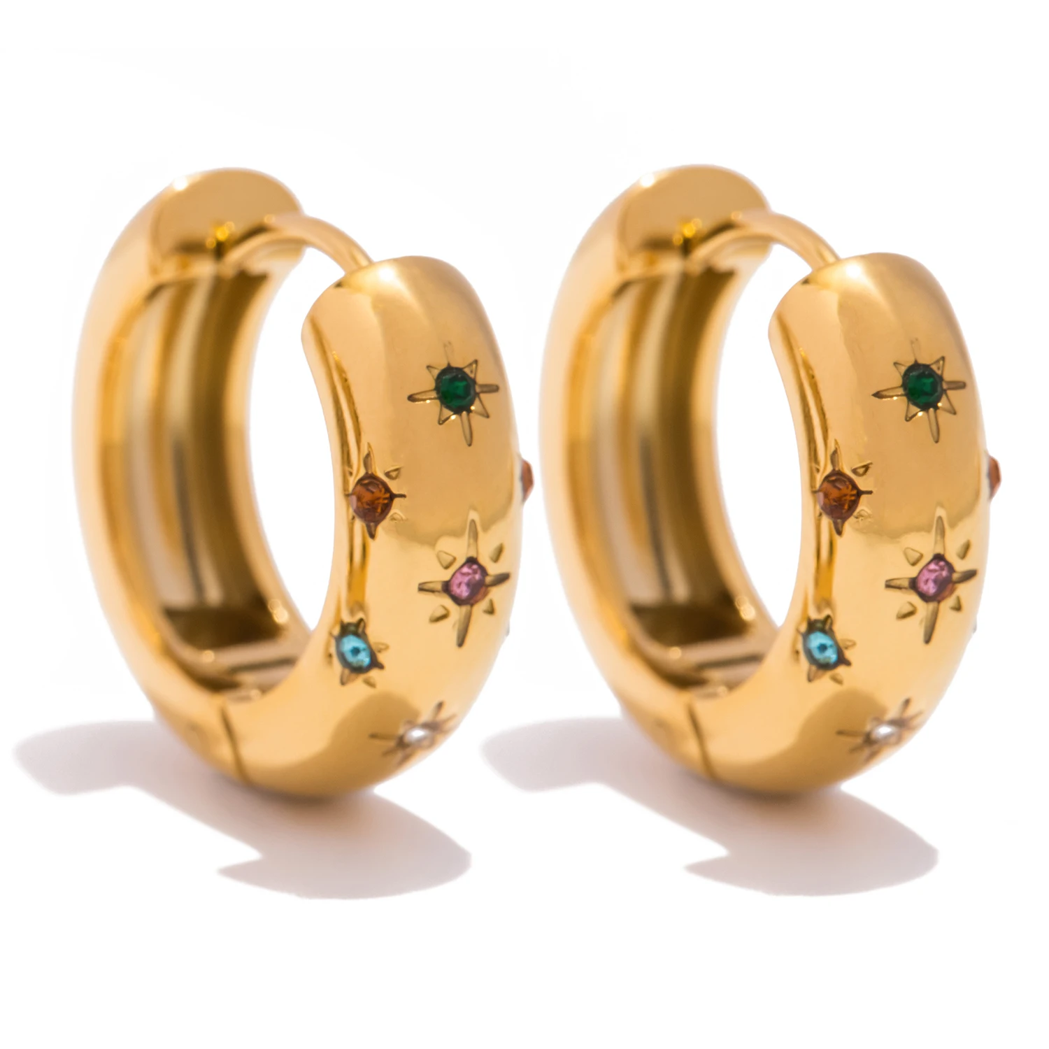 UHBINYCA 클래식 상감 지르콘 후프 귀걸이 여성용, 18K 골드 도금 스테인리스 스틸, 절묘한 귀걸이 