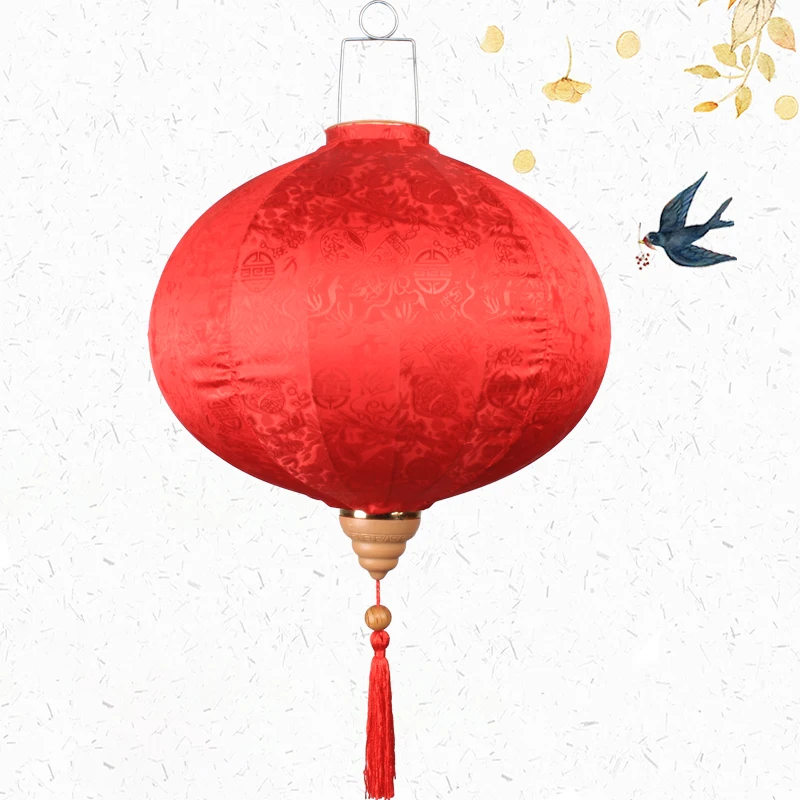 

12/14 Inch Retro Chinese Floral Silk Lanterns Japan Vietnam Mid-autumn Traditional Lantern For New Year Wedding Spring Decor