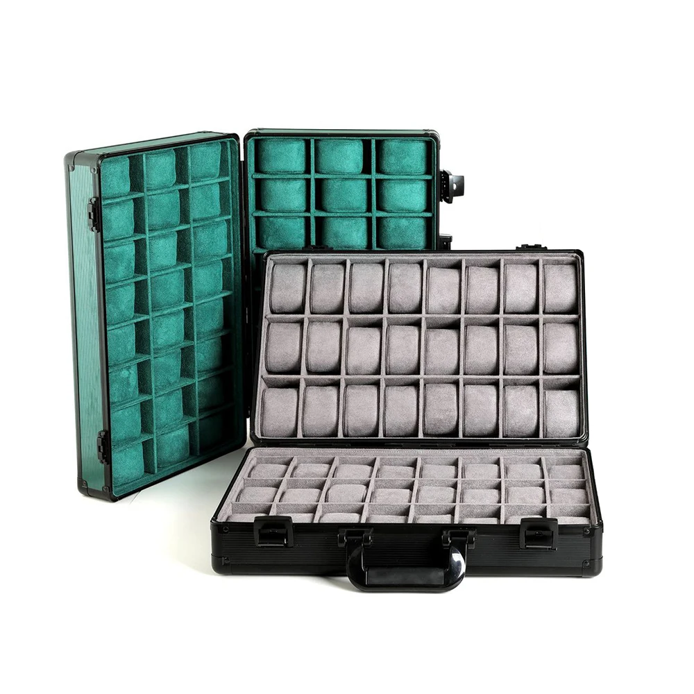 48 Slot Luxury Aluminum Watch Storage Box Portable Large Capacity Watch Display Box With Separated Velvet Fabric