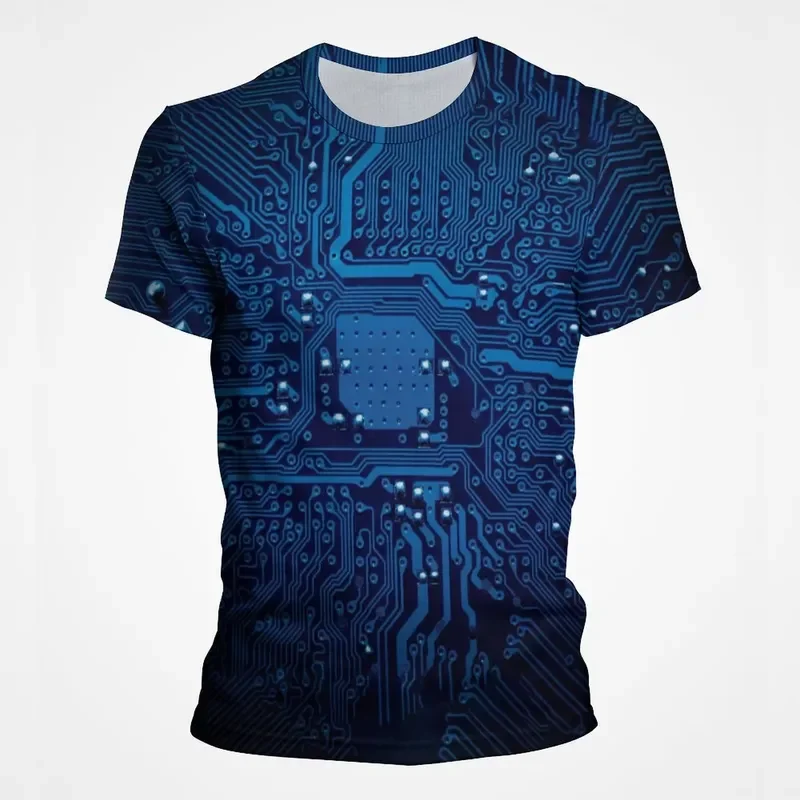 2026 3D Printed Motherboard CPU Processor Circuit Board Graphic T Shirt for Men Full Coverage Streetwear Hip Hop Tee Top