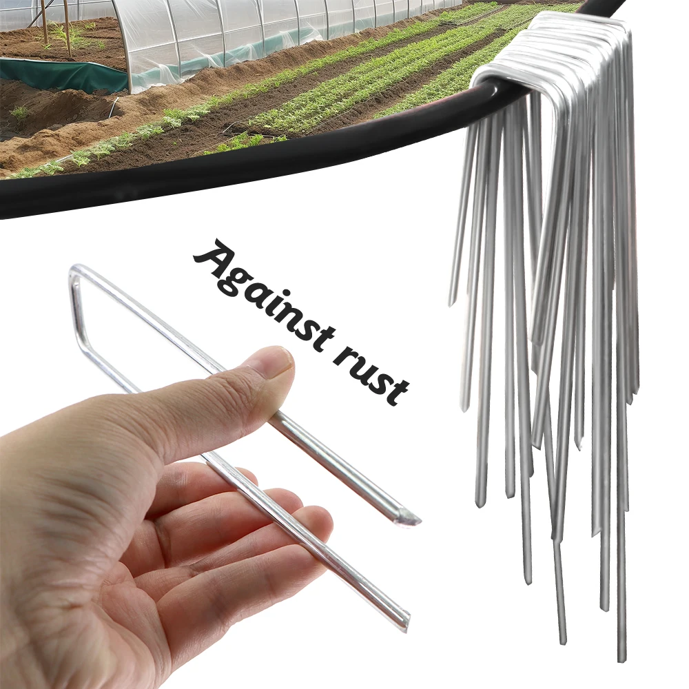 50PCS Landscape Staples U-Shaped Garden Pins Heavy Duty Yard Lawn Tent Fixed Stakes Securing Pegs for Agriculture Weed Mat Hose