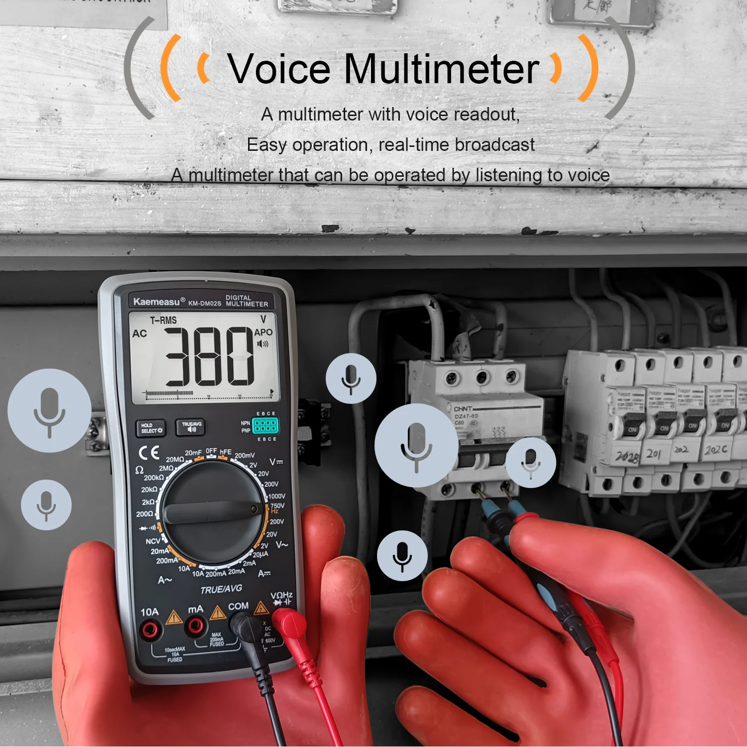 Kaemeasu New Smart Voice Digital Multimeter DC/AC Non-Contact Voltage / True RMS / Triode Measurement KM-DM02S