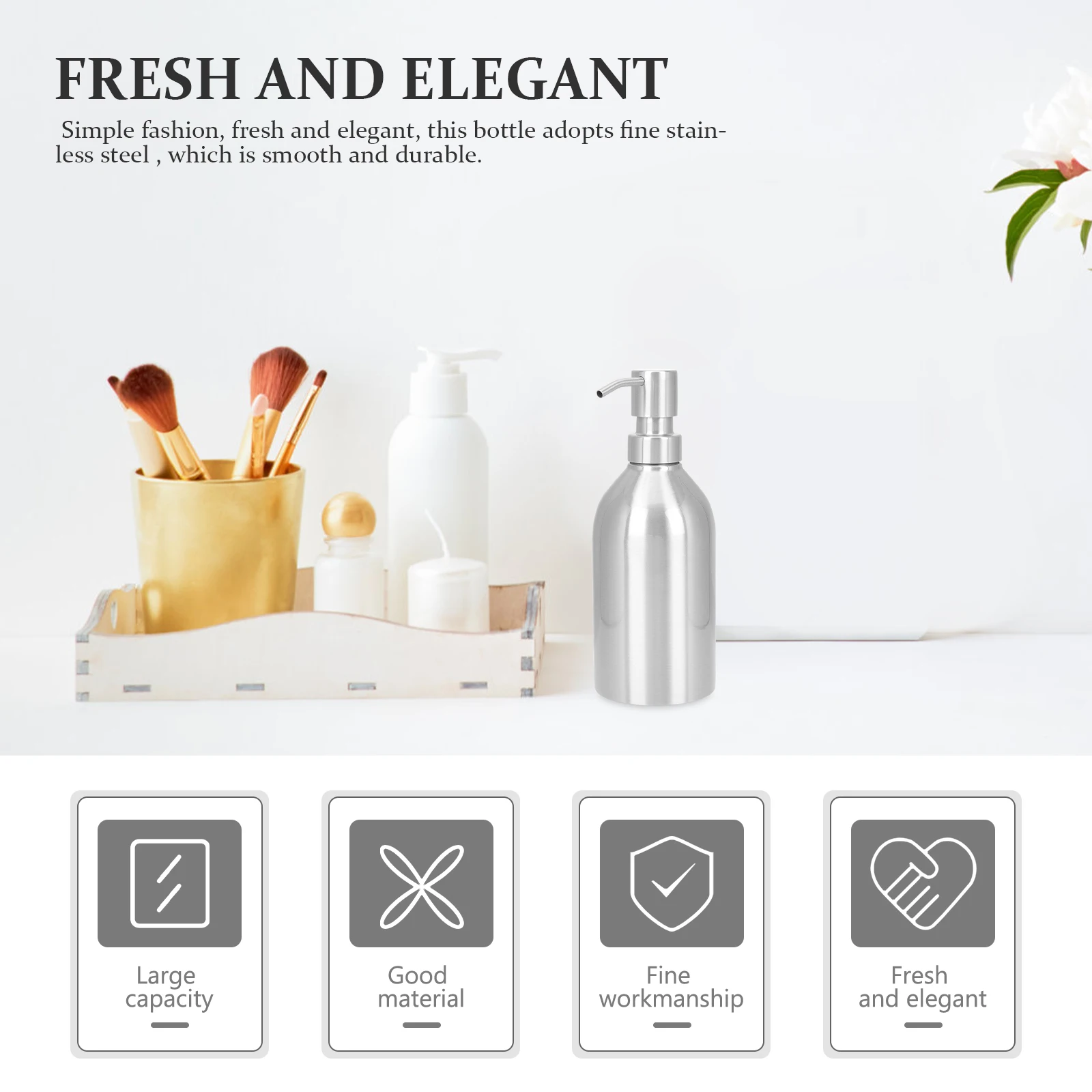 

Stainless Steel Soap Dispenser Shampoo Bottle Large Capacity Refillable Bathroom Hotel Salon Use Premium Pump Head