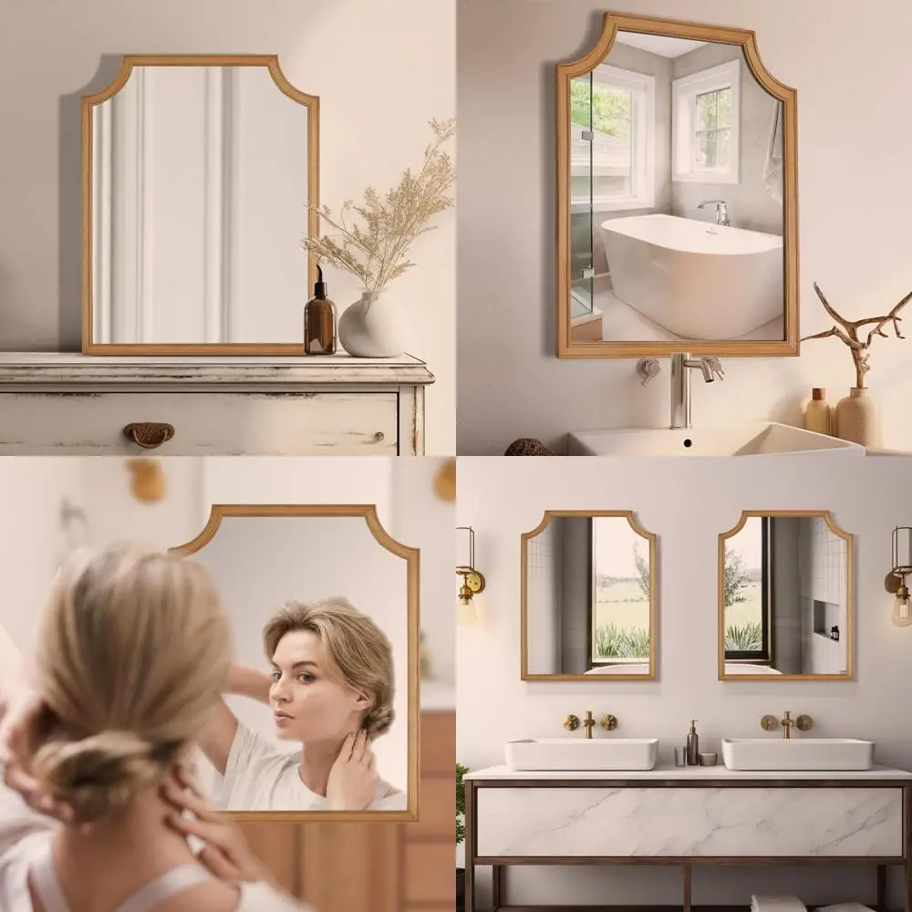 彫刻された木製フレームの鏡、16x20インチ、バスルームの化粧台や小さなスペースの壁の装飾に最適、廊下、寝室、リビングに最適