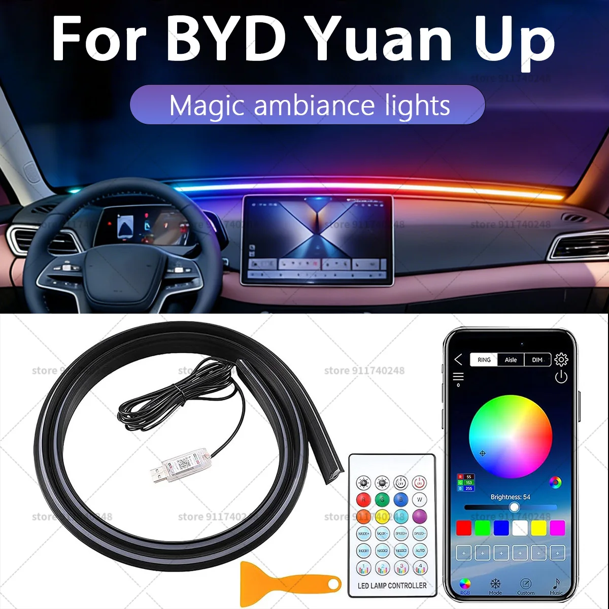 

For BYD Yuan Up Automotive decoration light strip, colorful acrylic front windshield soundproofing strip, ambience light