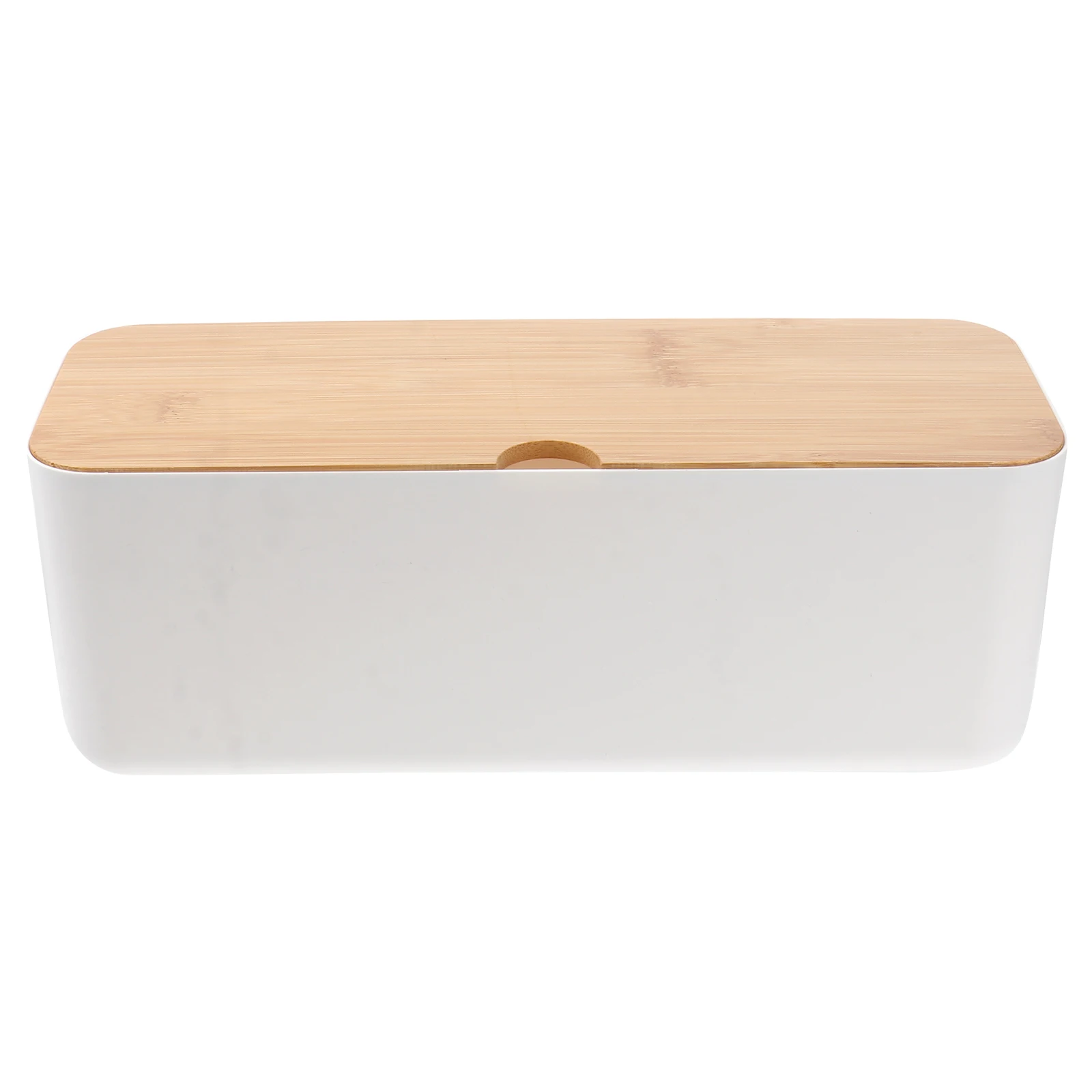 

White Cable Management Box Plastic Organizer Large Size Cord Storage Power Strip Box Wooden Cover Household Wire Container