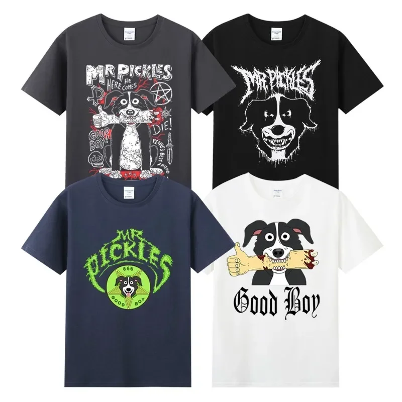 O-neck Short Sleeved Funny Tv Adult Adultswim Mature Dog Evil Satan cartoon Mr Pickles T Shirt Men Soft Collie Dog T-shirt